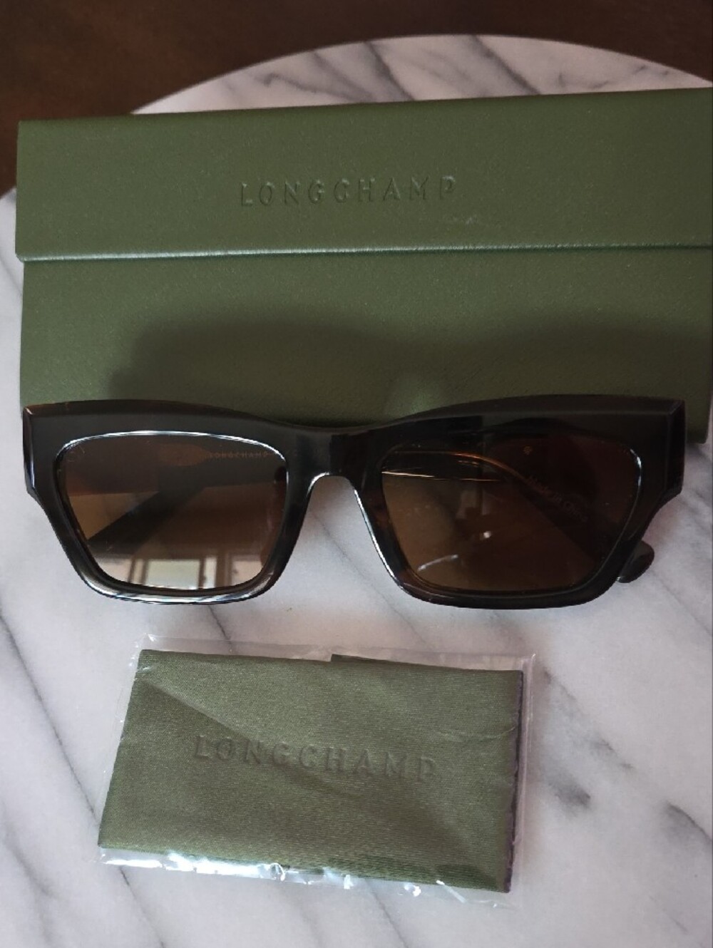 Longchamp Dark Brown Rectangular Sunglasses